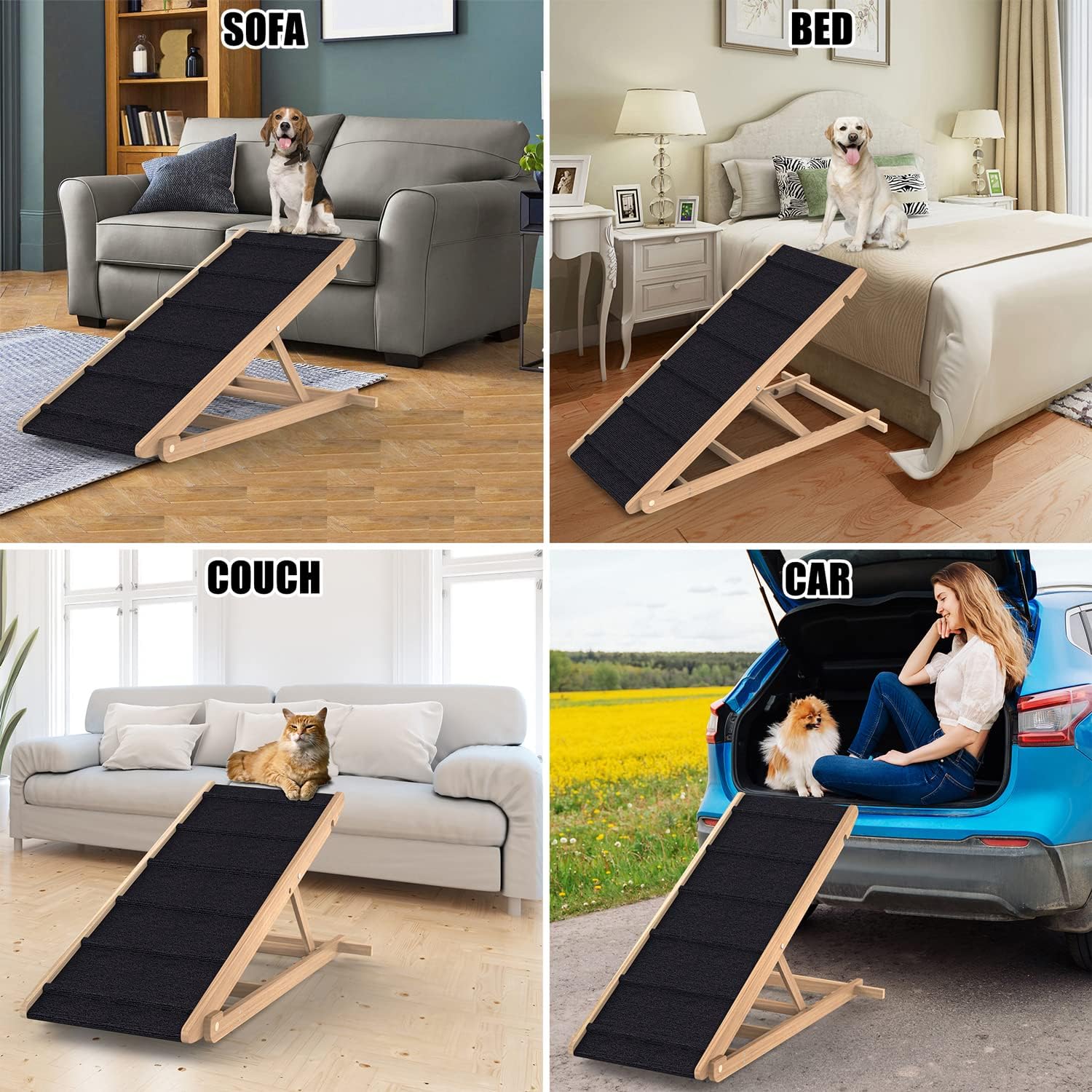 Folding Dog Ramp for Couch or Bed, Non-Slip, Adjustable Height N247292