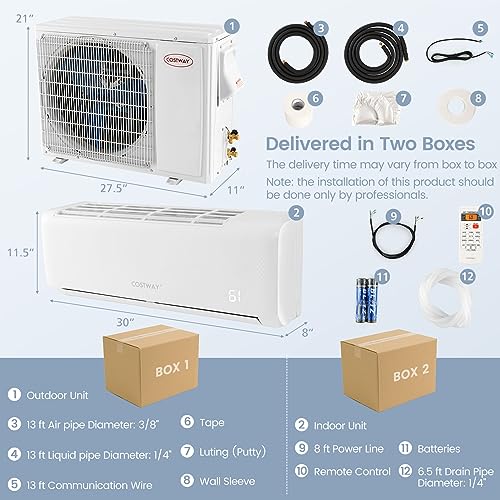 12000 BTU Mini Split Air Conditioner and Heater, Ductless Inverter System, 208-230V, Cools Up to 750 Sq Ft I593770
