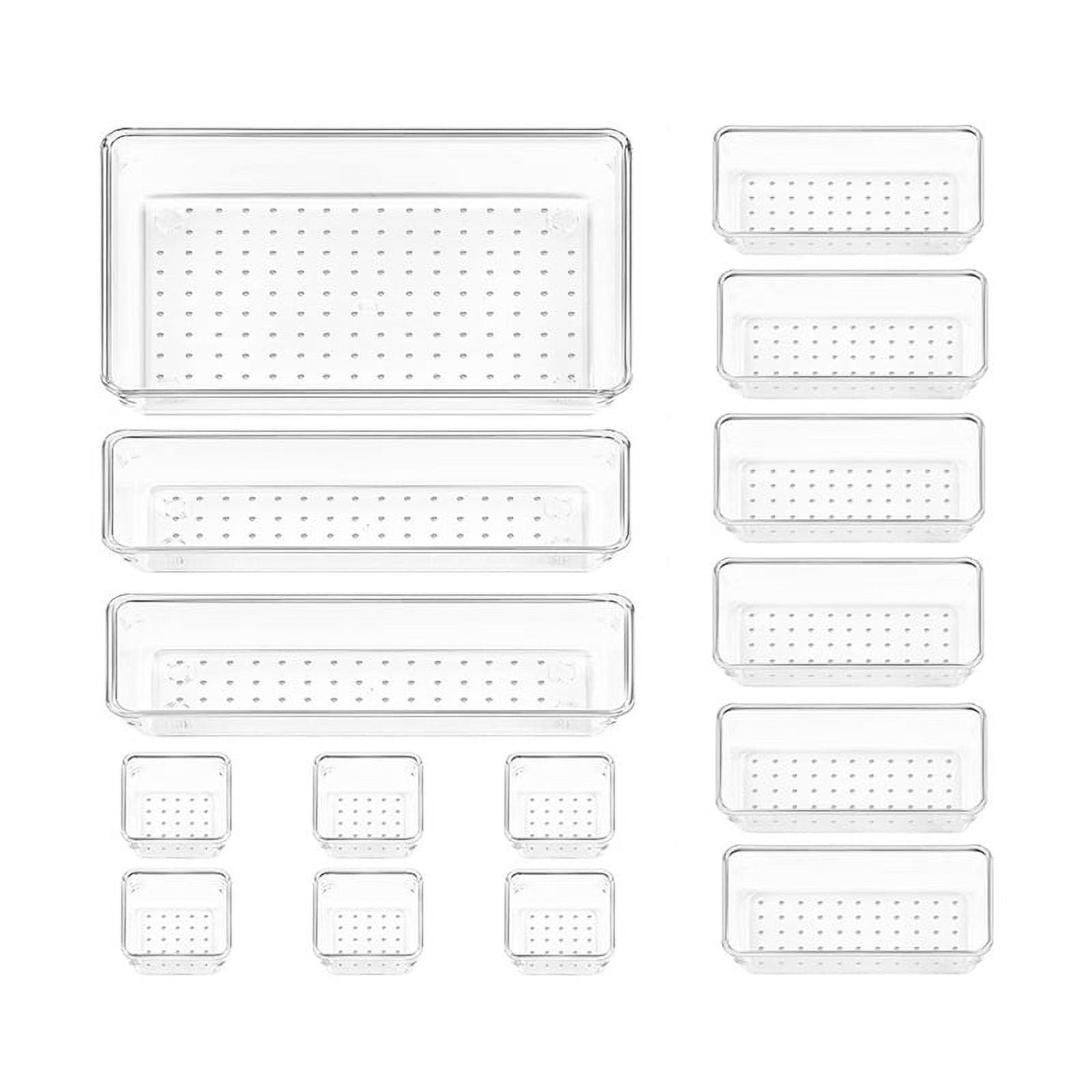 15PCS Clear Plastic Drawer Organizer Set 4-Size Versatile Bathroom and Vanity Trays Storage Bins