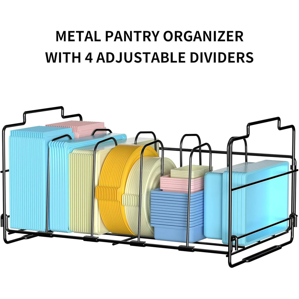 Lid Organizer for Kitchen Cabinets, Adjustable with 4 Dividers, Black M90676