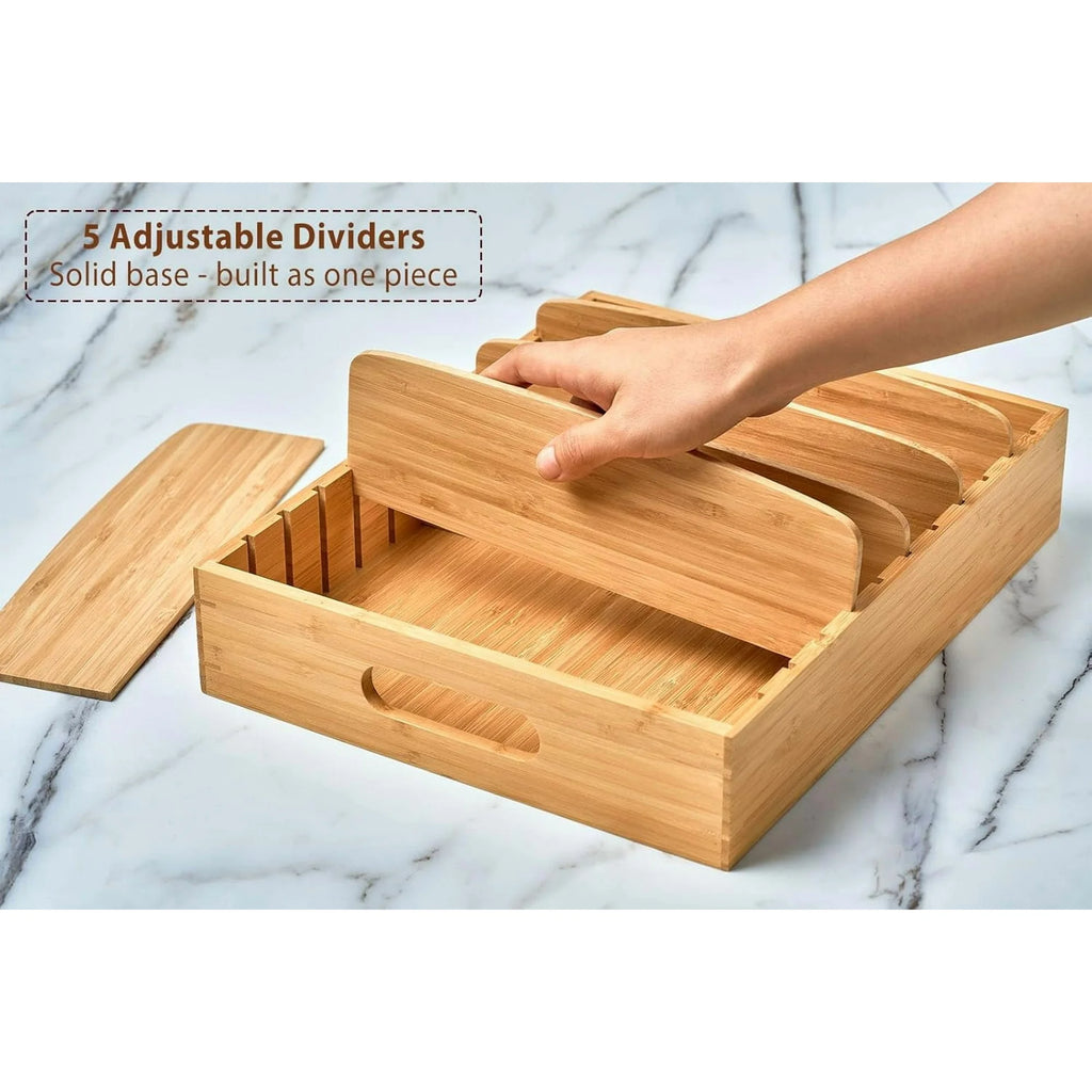 Bamboo Drawer Caddy with Adjustable Dividers for Kitchen Storage Y54438