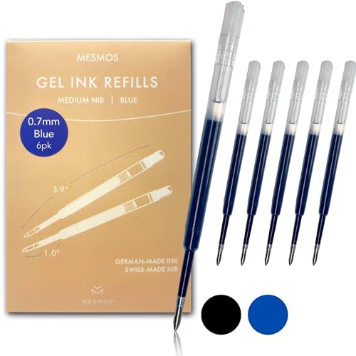 MESMOS 6 Pack 3.9 inch (9.8cm) Pen Refills Ballpoint, Compatible with Ballpoint Parker Pen, Replacement Ink Pen Refills, 1.0mm Smooth Writing Tip Ballpoint Pen Refills, Ink Cartridge Pen (Black Ink)