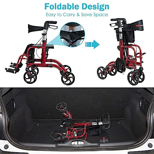 2 in 1 Rollator Walker with Seat for Seniors, Folding, 8-inch Wheels I124