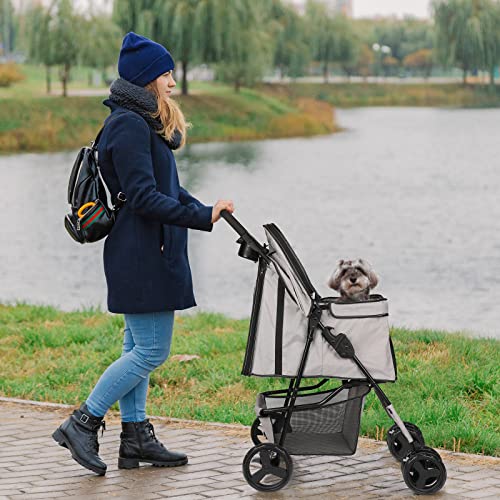 Foldable Pet Stroller with Brake, Canopy and Storage R198
