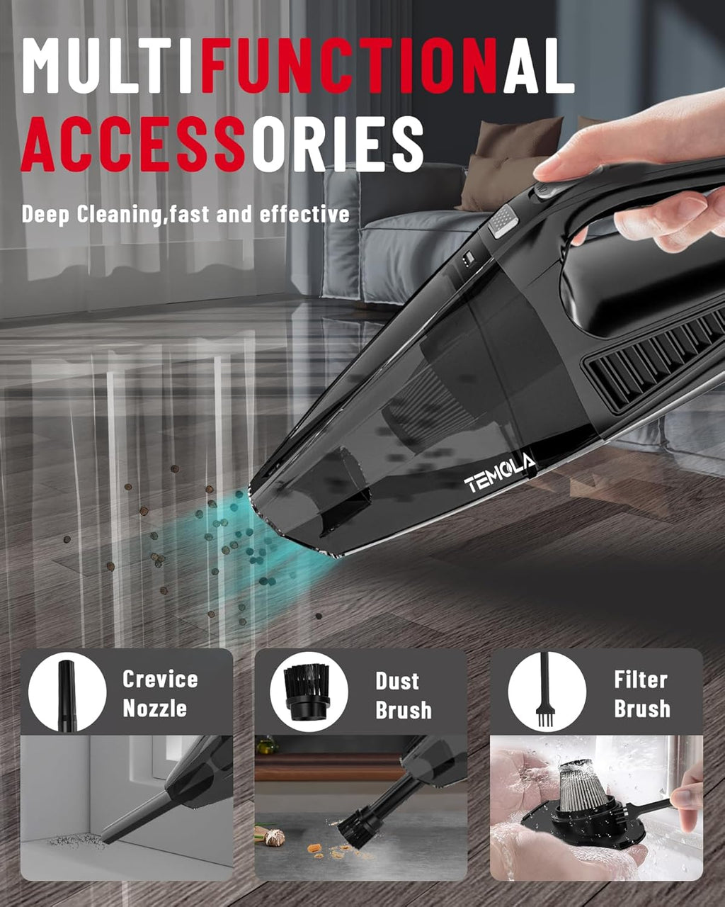 Handheld Vacuum Cordless, Car Vacuum Cleaner with Brushless Motor 12000Pa, HEPA Filter R214
