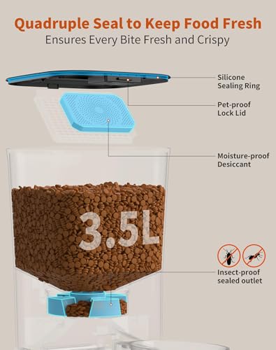 Automatic Cat Feeder for 2 Cats, 3.5L, Timed Dry Food Dispenser with Stainless Steel Bowl Q578