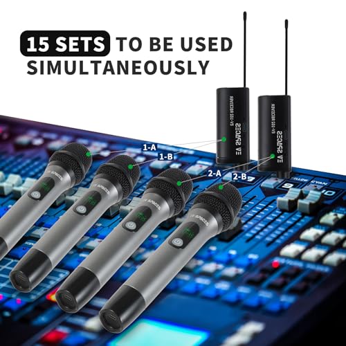 Rechargeable Wireless Microphone PA System with Dual UHF Handheld Mics for Karaoke, Weddings, Speeches Q5681
