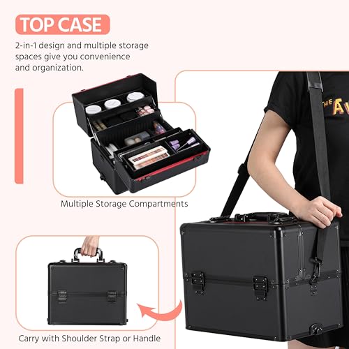 Makeup Train Case Aluminum Cosmetic Travel Trolley Dark Green Q867258