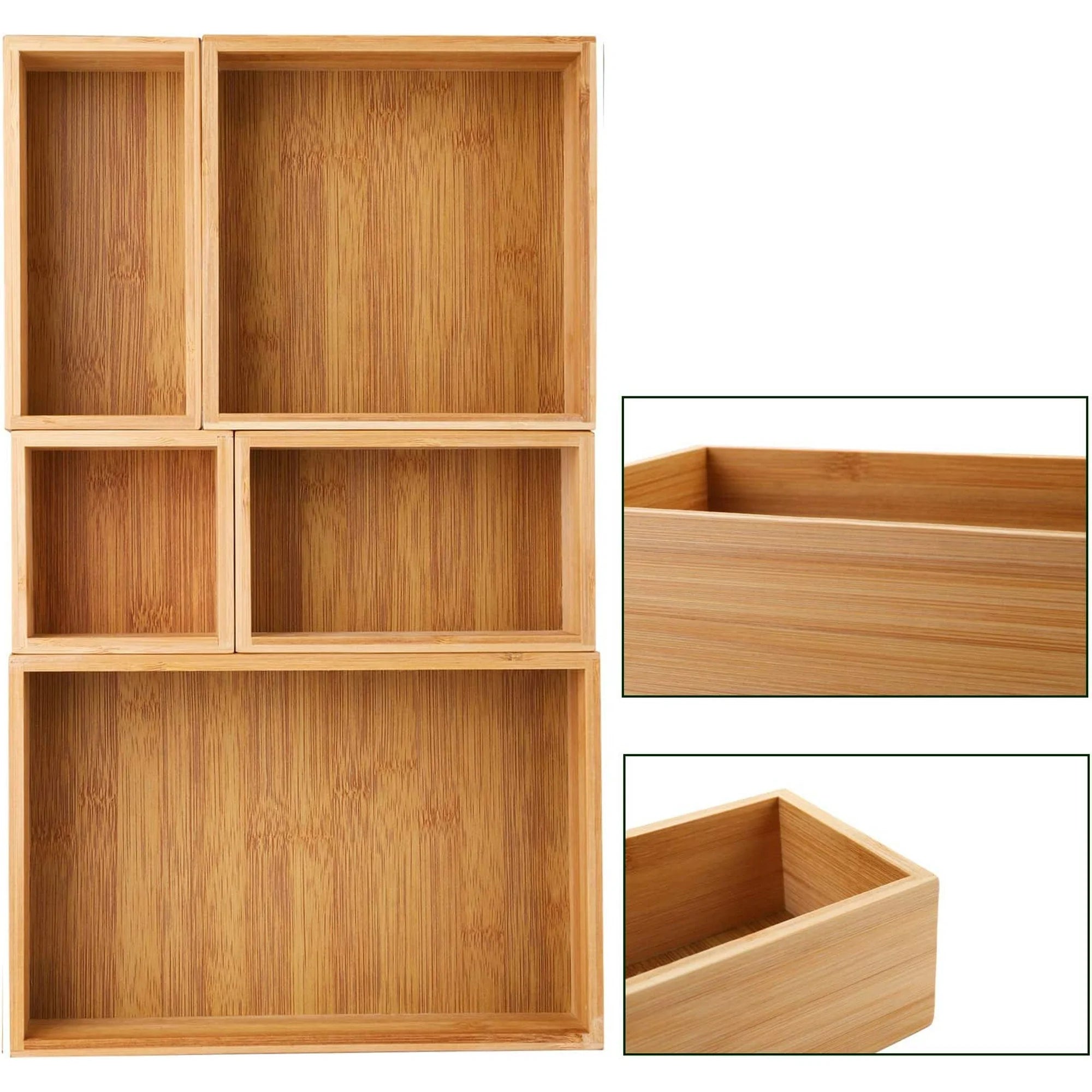 Bamboo Drawer Organizer Boxes, Set of 5 T13679