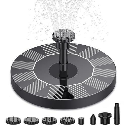 AISITIN 1.5W Solar Bird Bath Fountain Pump, Solar Fountain Pump for Bird Bath with 6 Nozzles, 6.5" Solar Powered Water Fountain Pump for Garden, Ponds, Pool, Fish Tank, Aquarium and Outdoor