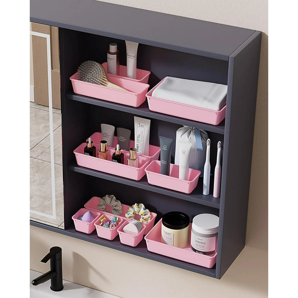 Plastic Drawer Organizers Set, 4-Sizes Vanity and Makeup Storage Trays B852