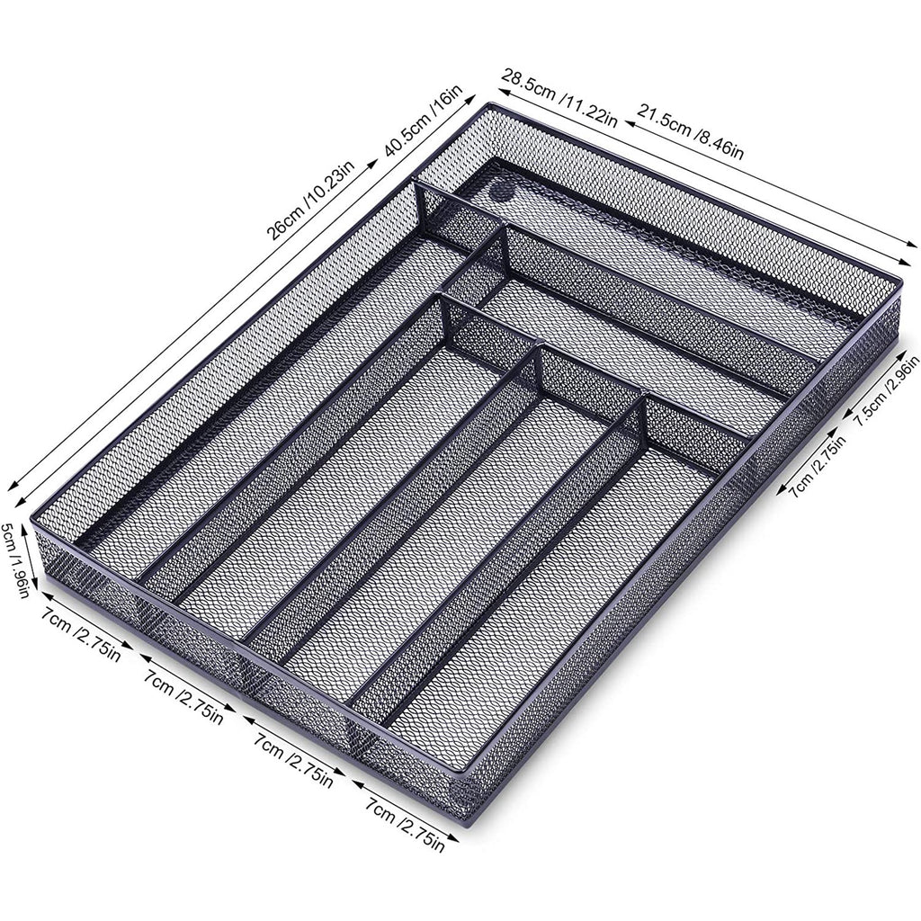 Metal Mesh Kitchen Flatware Organizer Tray with Non Slip Mat J562
