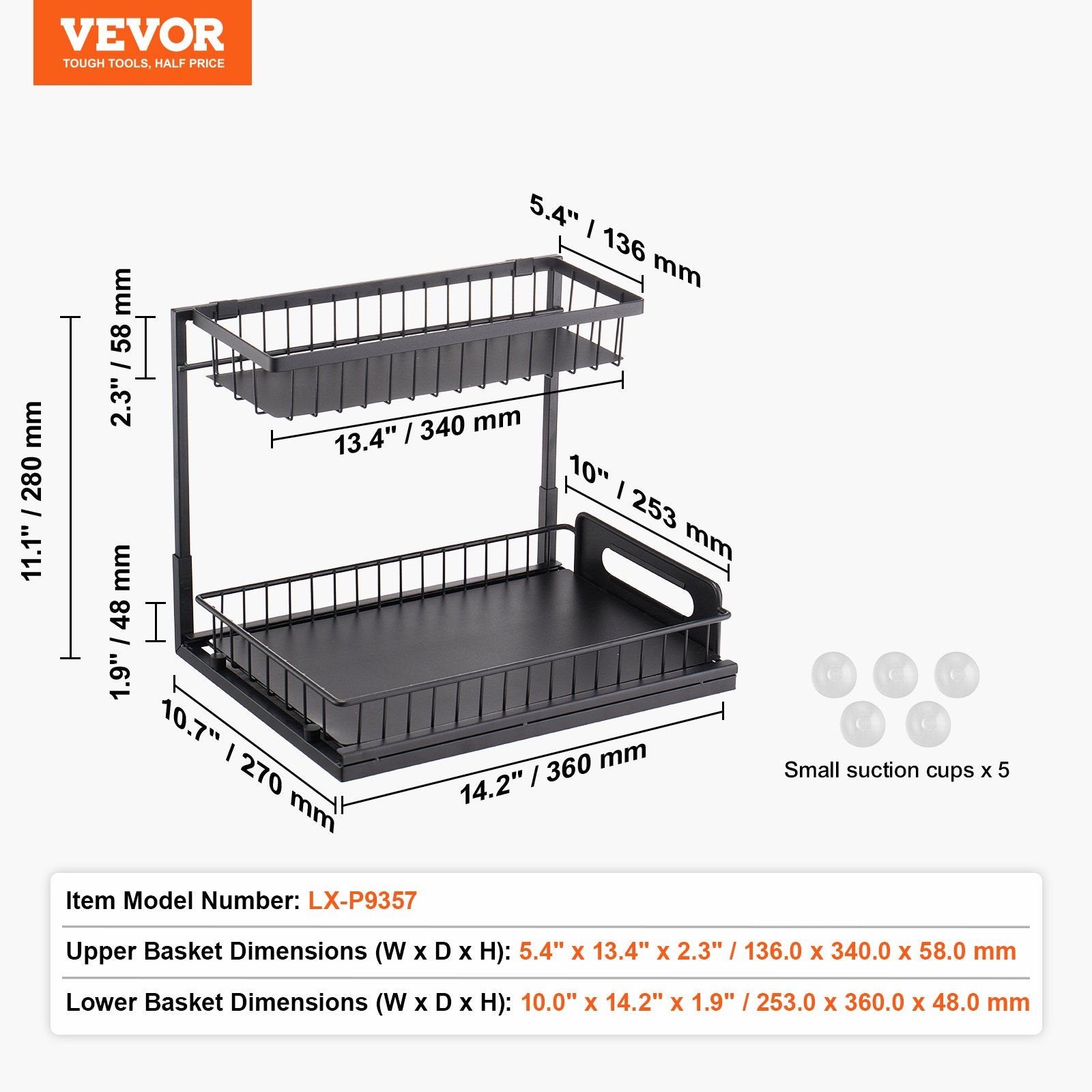 2-Tier Pull Out Cabinet Organizer, Expandable Wire Drawer for Kitchen & Bathroom M86525