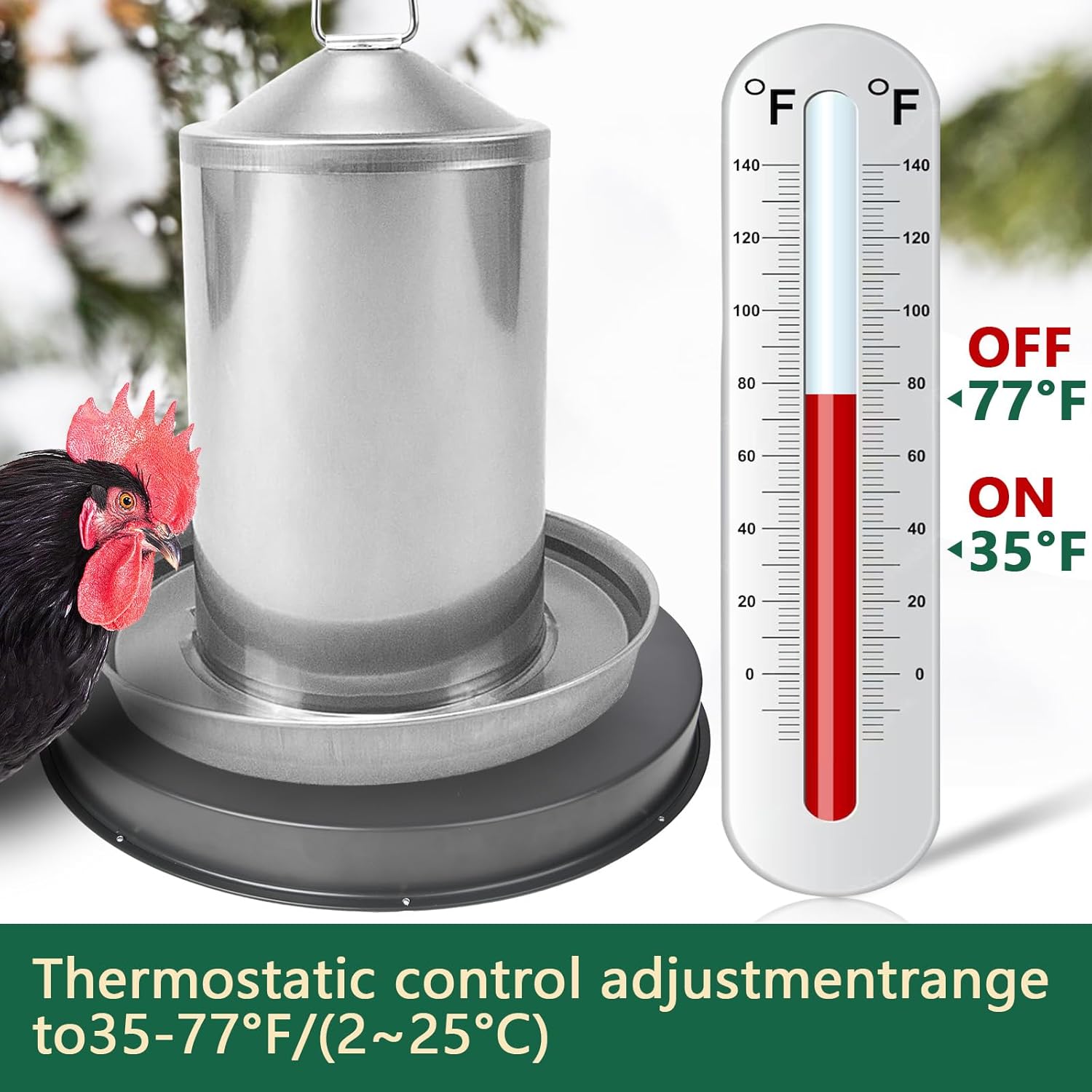 Heated Chicken Waterer Base for Winter, 125W, Fits Plastic or Metal Drinker W866480