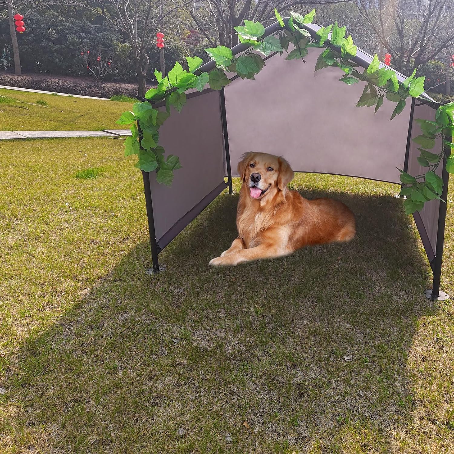 Dog Shade Shelter Outdoor Tent for Small Medium Large Dogs, Waterproof Sun Protection Pet House for Dogs, Small Animals and Livestock, Pet Canopy with Upgraded Doors and Ground Nails