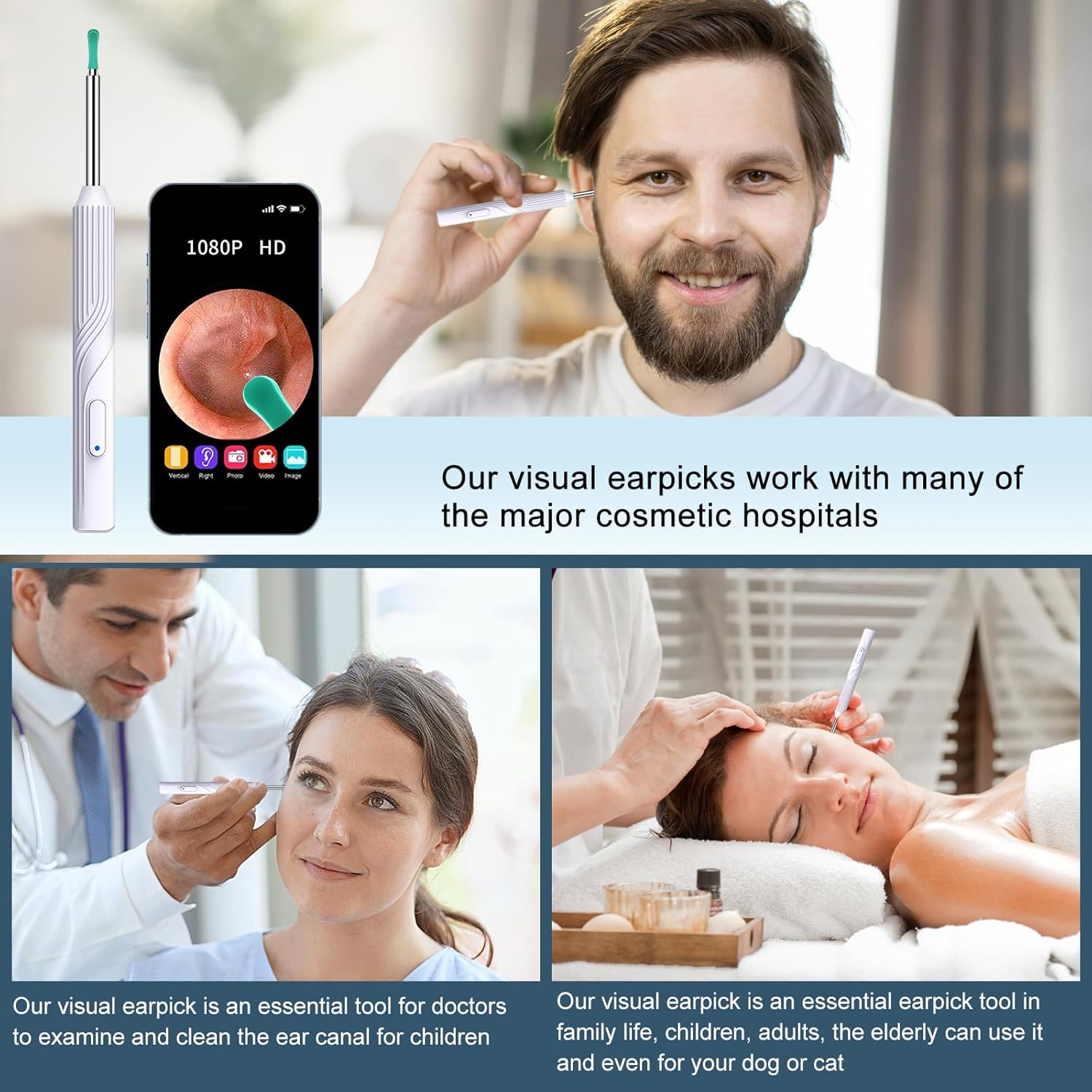 Ear Wax Removal Tool Camera with 8 Pcs Ear Set, 1080P HD Otoscope G522