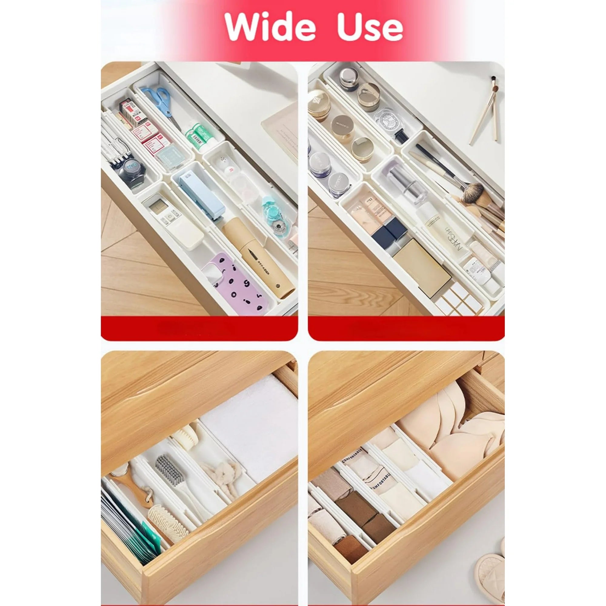 Expandable Drawer Organizer Trays, 4-Pack for Kitchen, Bathroom, Office W117654