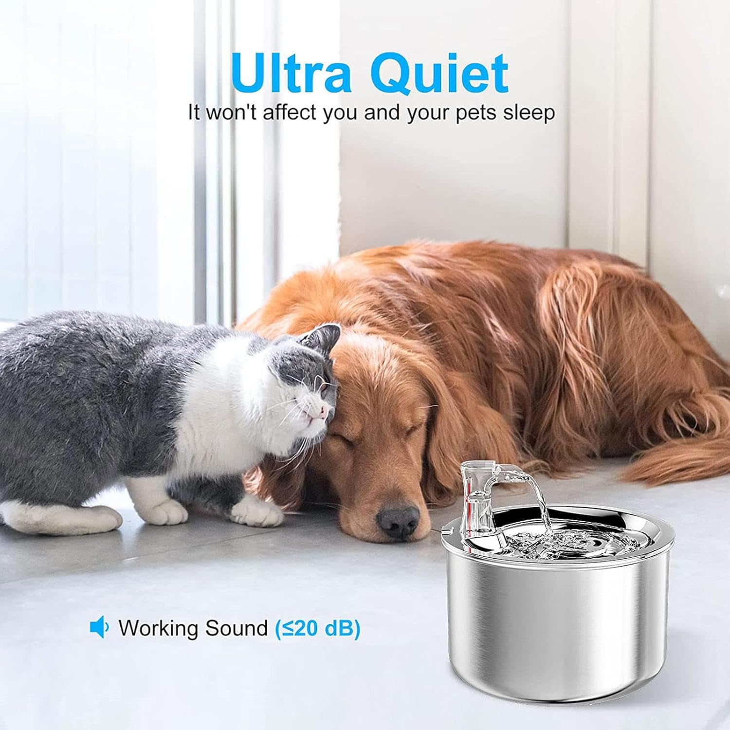 Automatic Water Fountain for Cats, 2L Stainless Steel T539