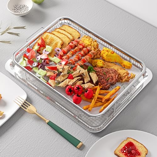 Air Fryer Basket and Tray Set, Extra Large Stainless Steel Crisper Tray for Oven O3324
