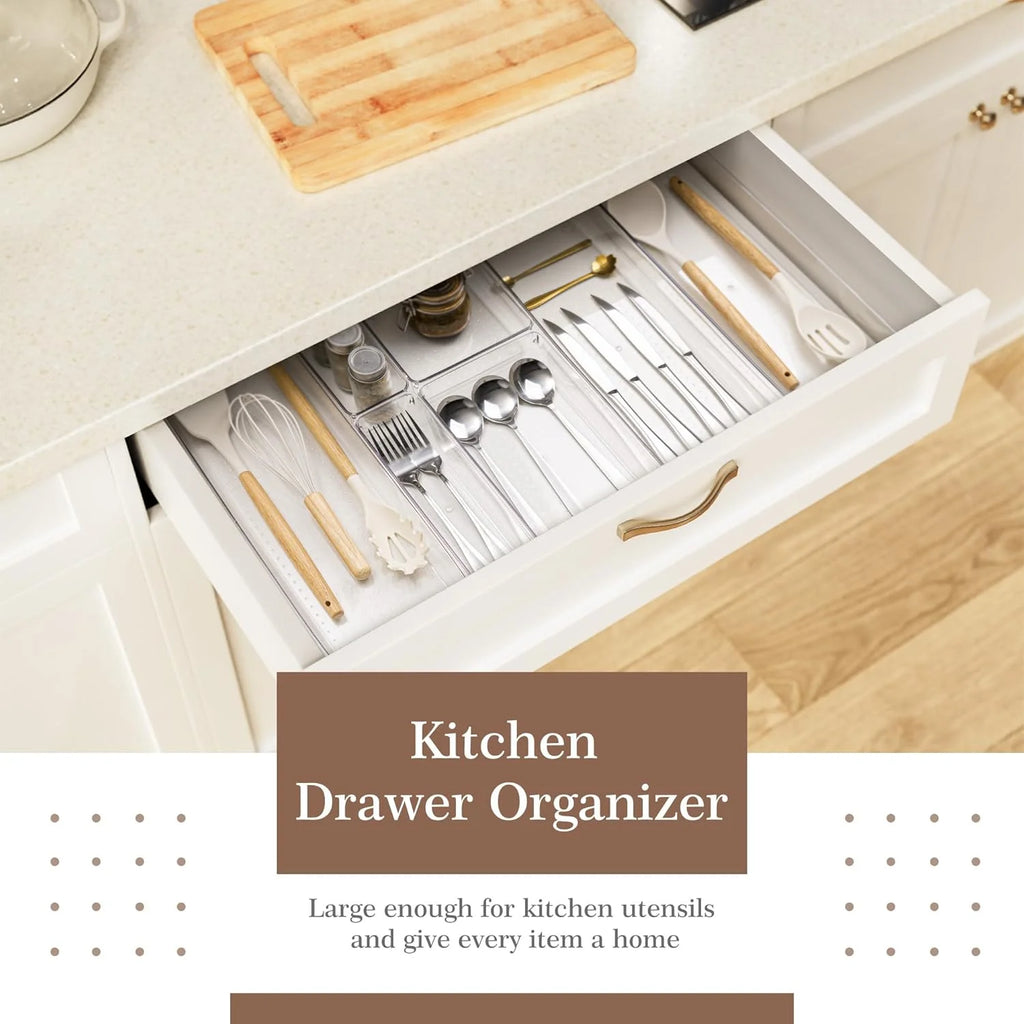 Clear Plastic Drawer Organizer Set - 14 PCS Storage Bins for Kitchen, Bathroom, Makeup and Office H497748