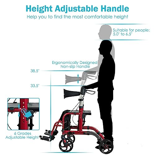 2 in 1 Rollator Walker with Seat for Seniors, Folding, 8-inch Wheels I124