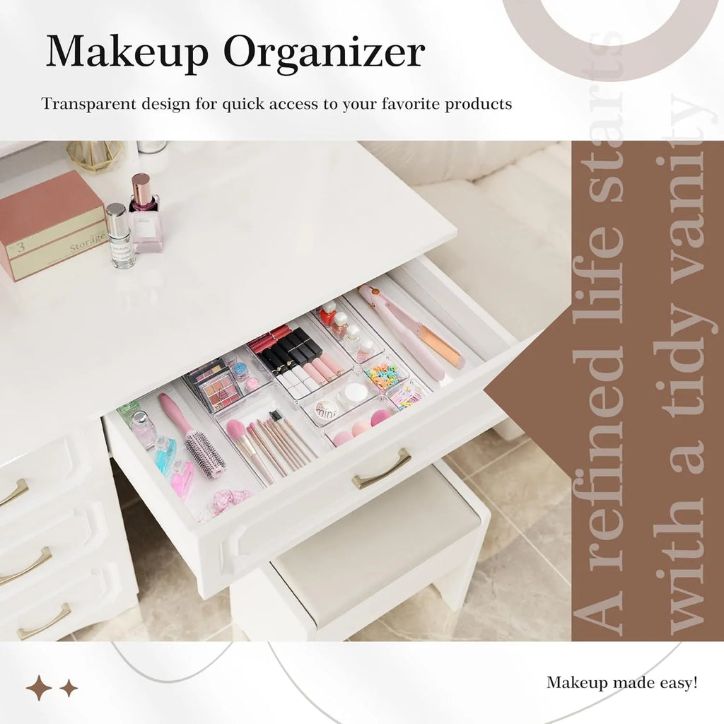 Clear Plastic Drawer Organizer Set - 14 PCS Storage Bins for Kitchen, Bathroom, Makeup and Office H497748