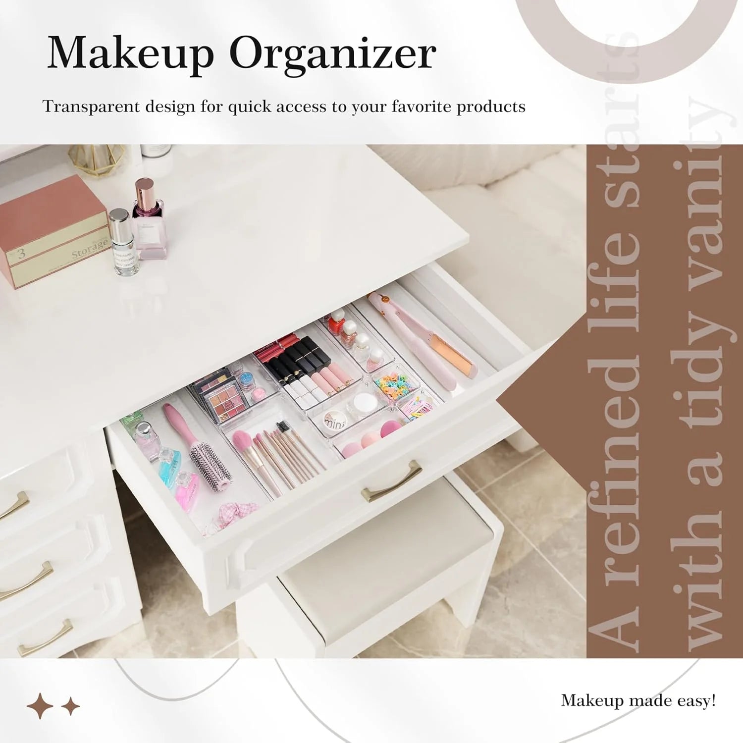 Clear Plastic Drawer Organizer Set - 14 PCS Storage Bins for Kitchen, Bathroom, Makeup and Office H497748