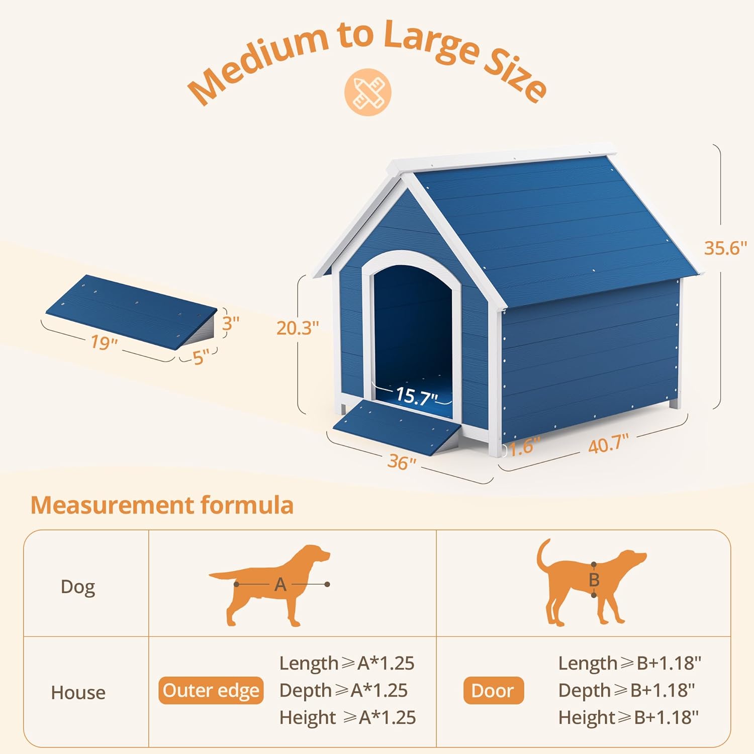 Dog House for Medium to Large Dogs Outdoor, Weatherproof Resin Kennel with Elevated Floor, Navy Blue Q8918