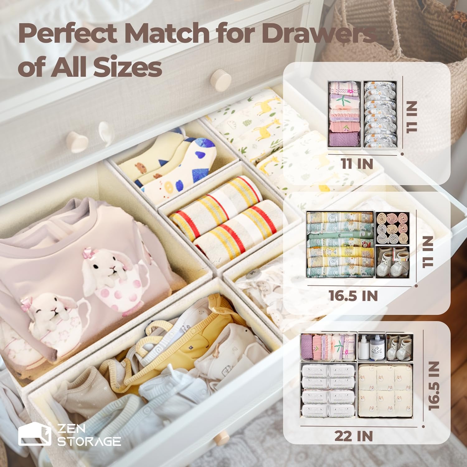 Drawer Organizer, 12 Pack Foldable Dividers for Clothes and Accessories, Beige D8960