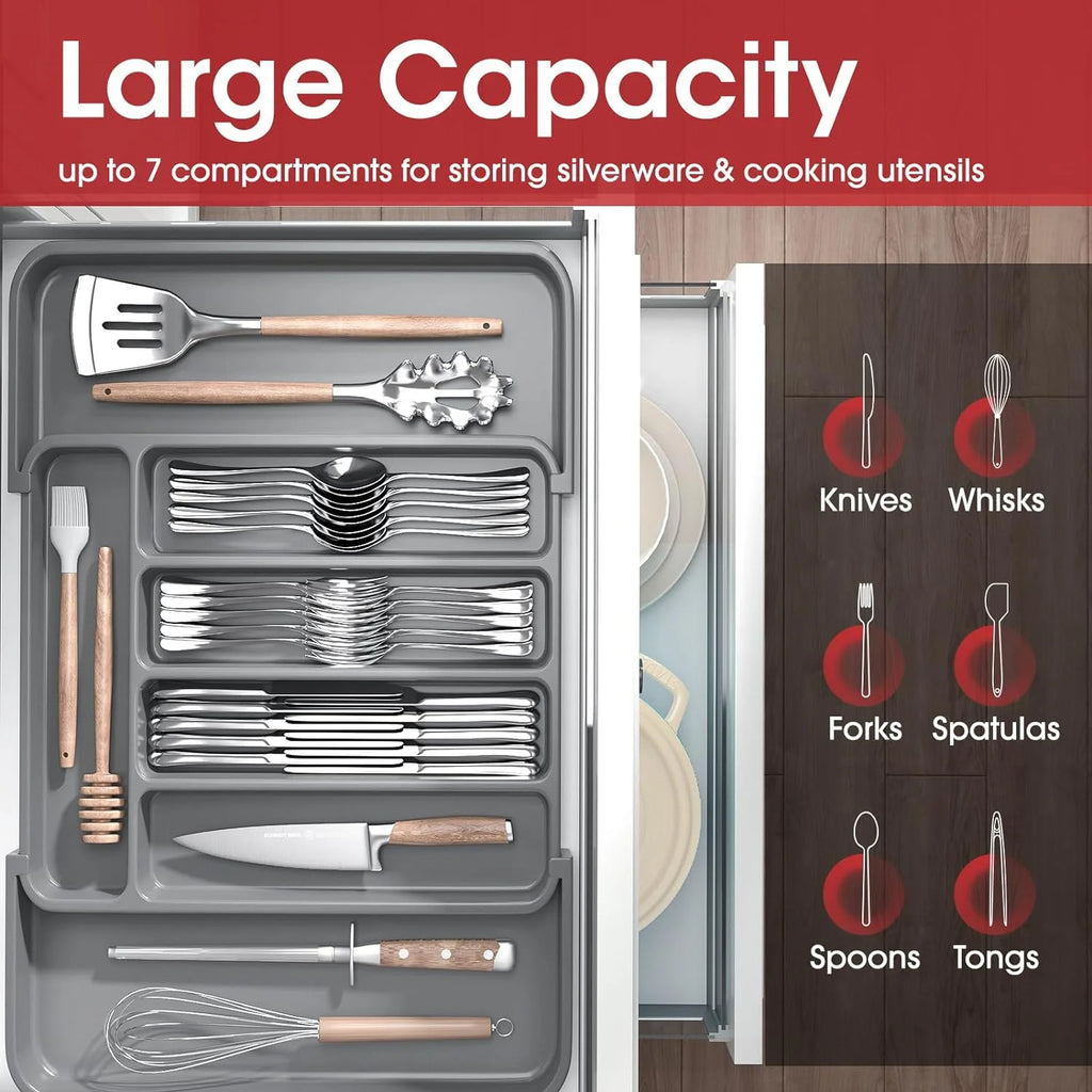 Expandable Silverware Drawer Organizer for Cutlery and Utensils, Black T725874