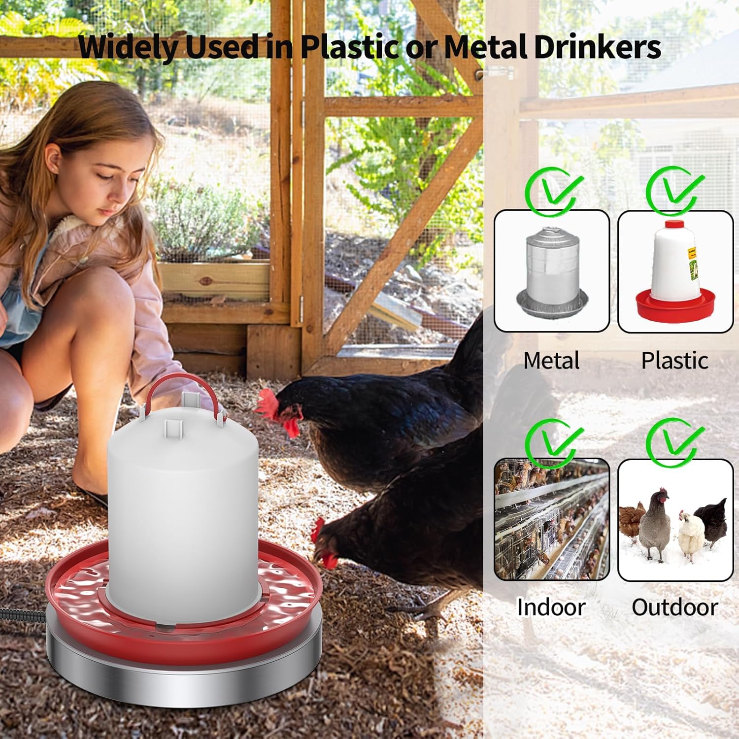 Chicken Water Heater, 15 Inch 125W Poultry Waterer Heated Base with 10FT Cable M6187