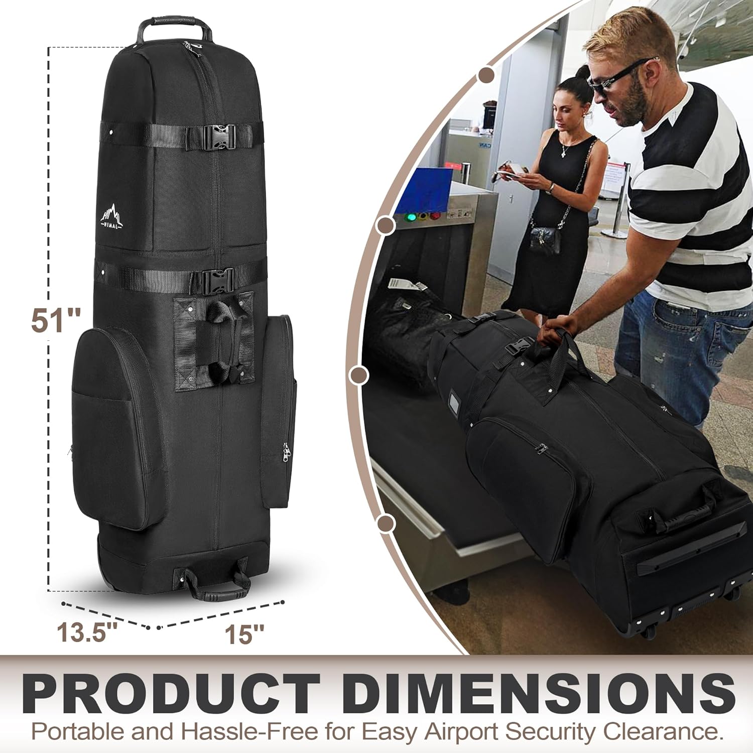 Golf Travel Bag with Wheels, Heavy Duty 600D Polyester P4314