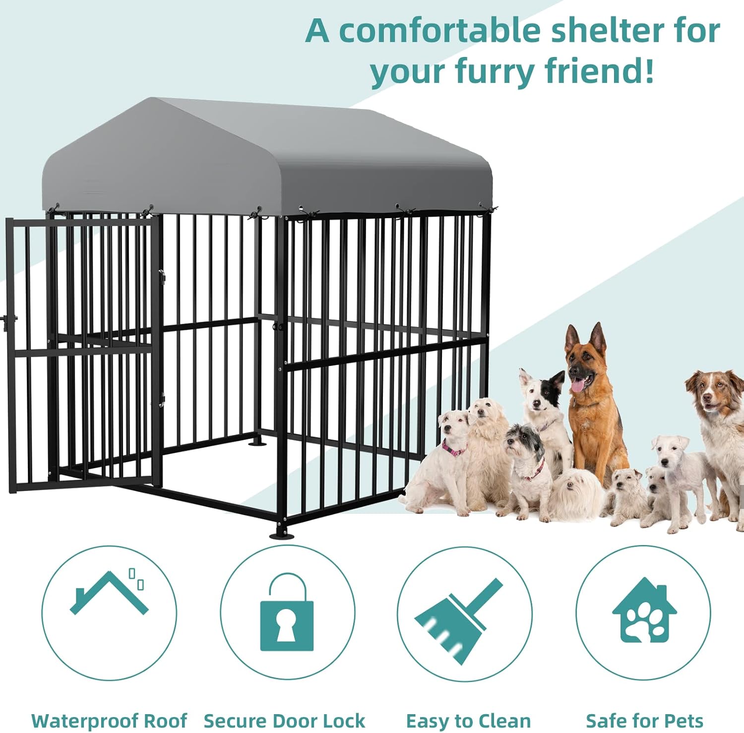 Large Outdoor Dog Kennel Metal Pet Playpen with Waterproof Cover H7795