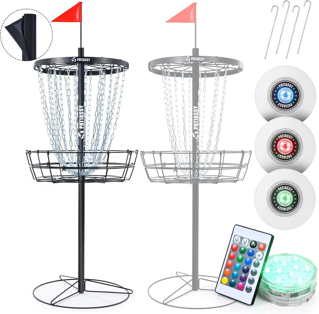 Portable Disc Golf Basket with 24/12 Chains for Two Difficulty Levels of Practice Golf Target for Disc Golf Night Practice