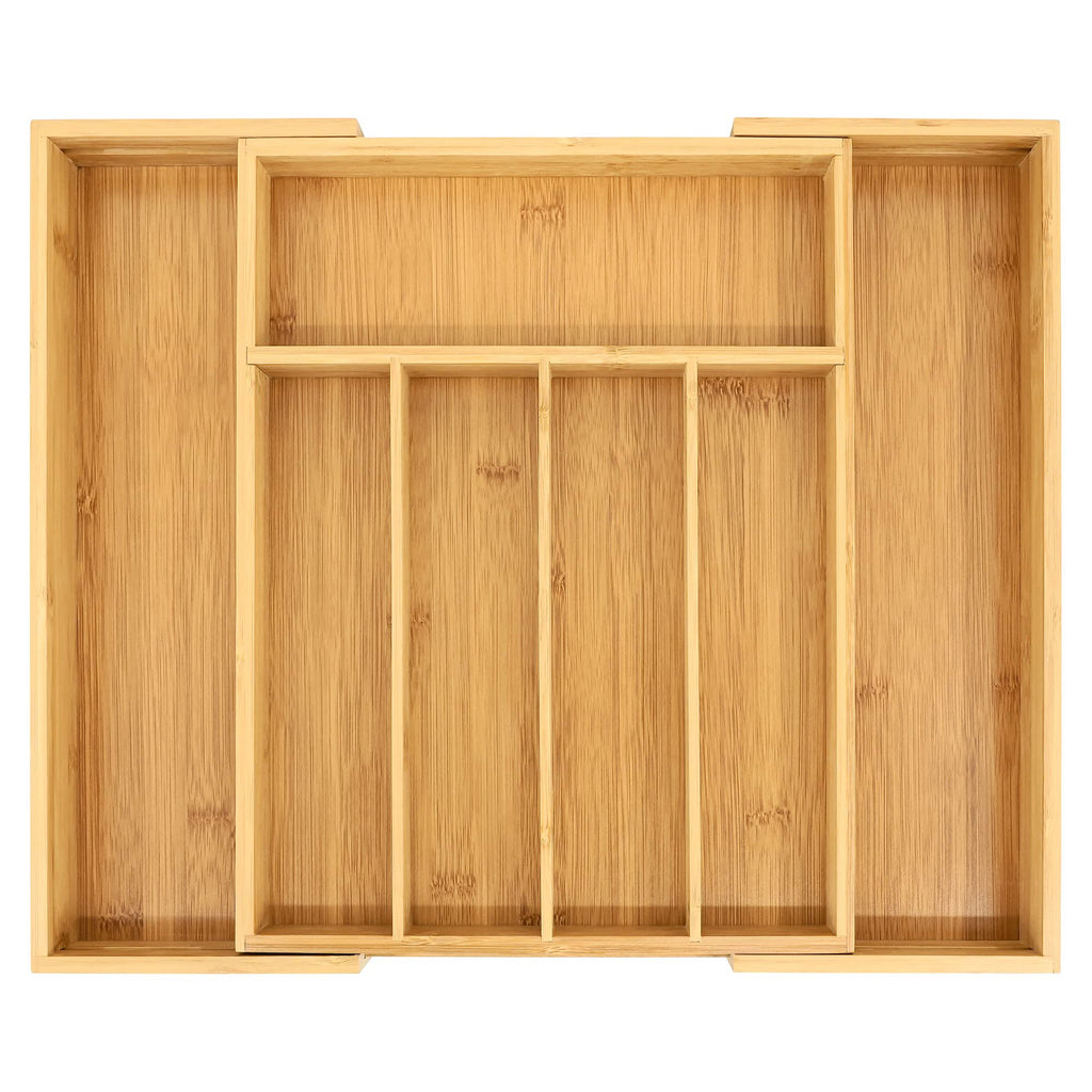 Bamboo Drawer Insert Organizer Expandable, Adjustable Silverware Tray for Kitchen Utensils, Multi-Purpose Storage with Dividers, Medium, Brown