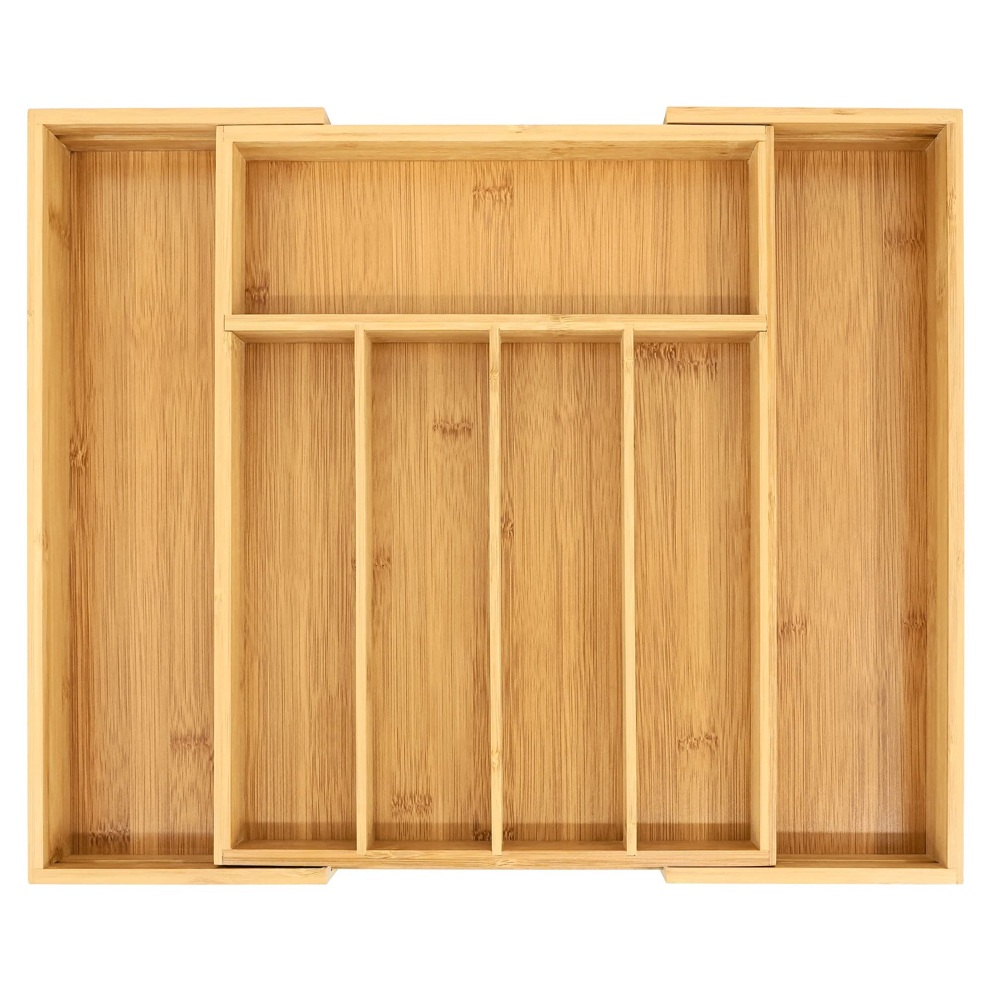 Bamboo Drawer Insert Organizer Expandable, Adjustable Silverware Tray for Kitchen Utensils, Multi-Purpose Storage with Dividers, Medium, Brown