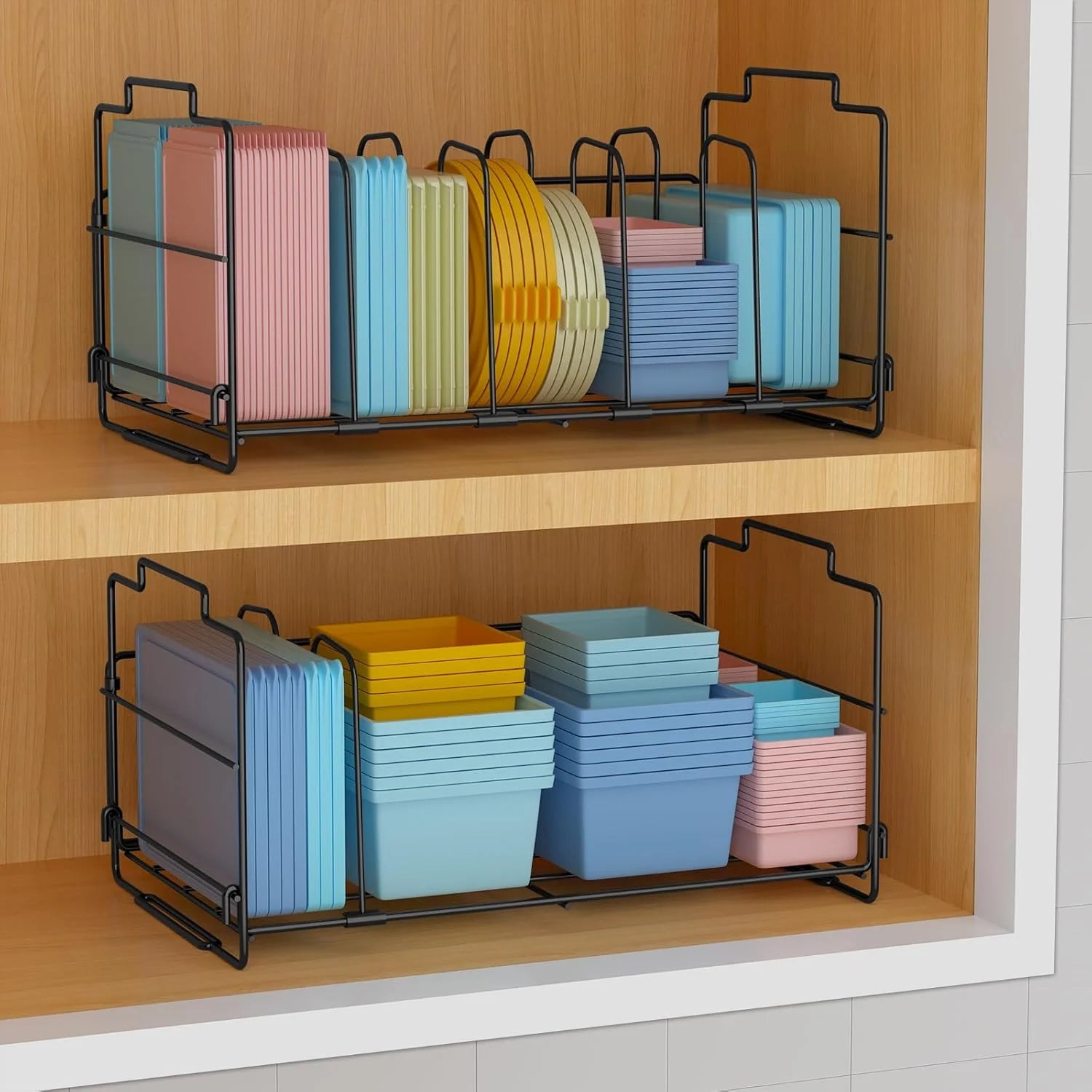 Lid Organizer for Kitchen Cabinets, Adjustable with 4 Dividers, Black M90676
