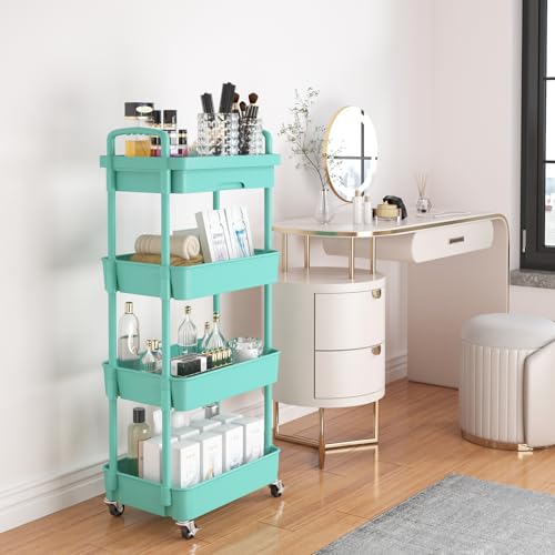 Rolling Utility Cart with Drawer, 3-Tier Storage Organizer, Black A207