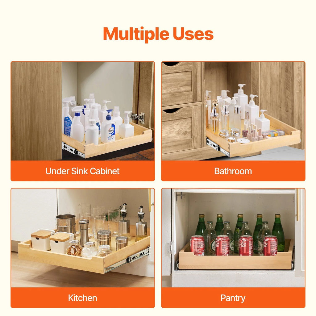 Soft Close Pull Out Cabinet Organizer, 20-Inch Wood Drawer B488