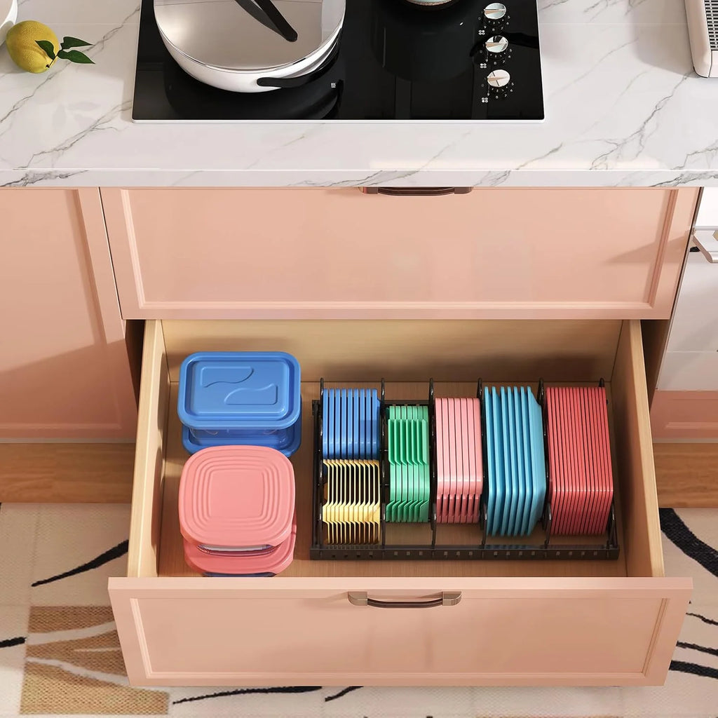 Food Container Lid Organizer with 6 Compartments J597