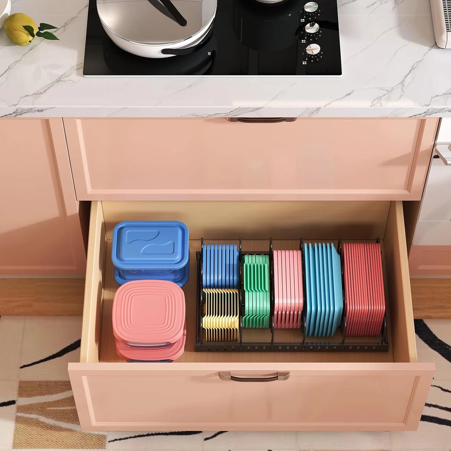 Food Container Lid Organizer with 6 Compartments J597