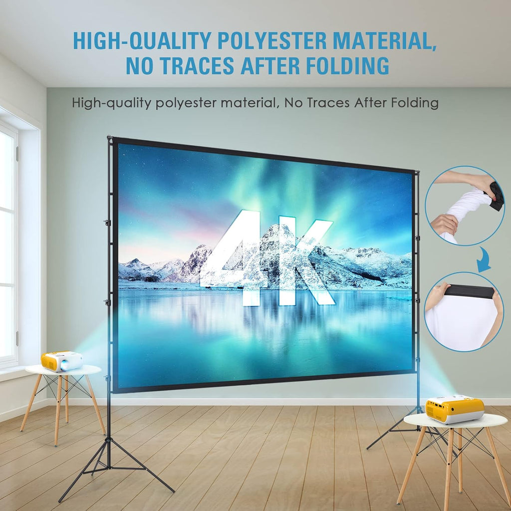 Projector Screen and Stand 180 Inch, Outdoor Portable Pull Down, 16:9 4K HD for Home Theater Camping P63636