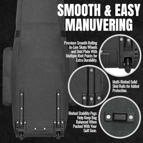 Soft-Sided Golf Travel Bag Cover with Padded Top, Wheels & Lockable Zippers Q141525