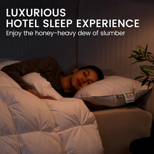 Queen Size Down Pillows Set of 2, Soft Sleeping Pillows with Cotton Cover X403