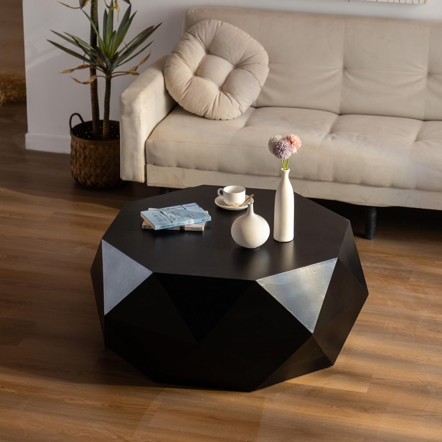 Round Wood Coffee Table with Embossed Pattern K154087