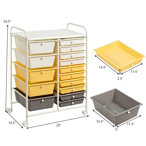 Rolling Storage Cart with 15 Drawers, Lockable Wheels, Black P3598