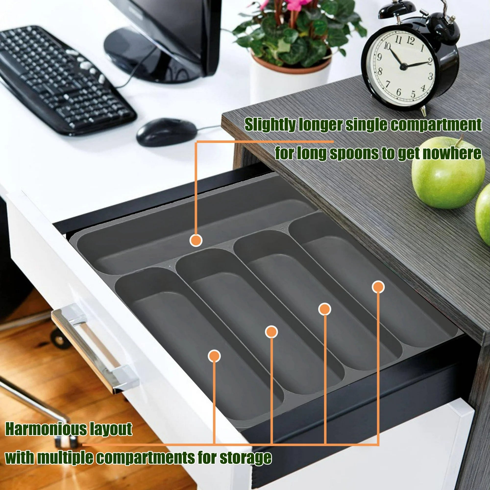 Expandable Utensil Tray for Kitchen Drawer, Adjustable Plastic Cutlery Holder P48914