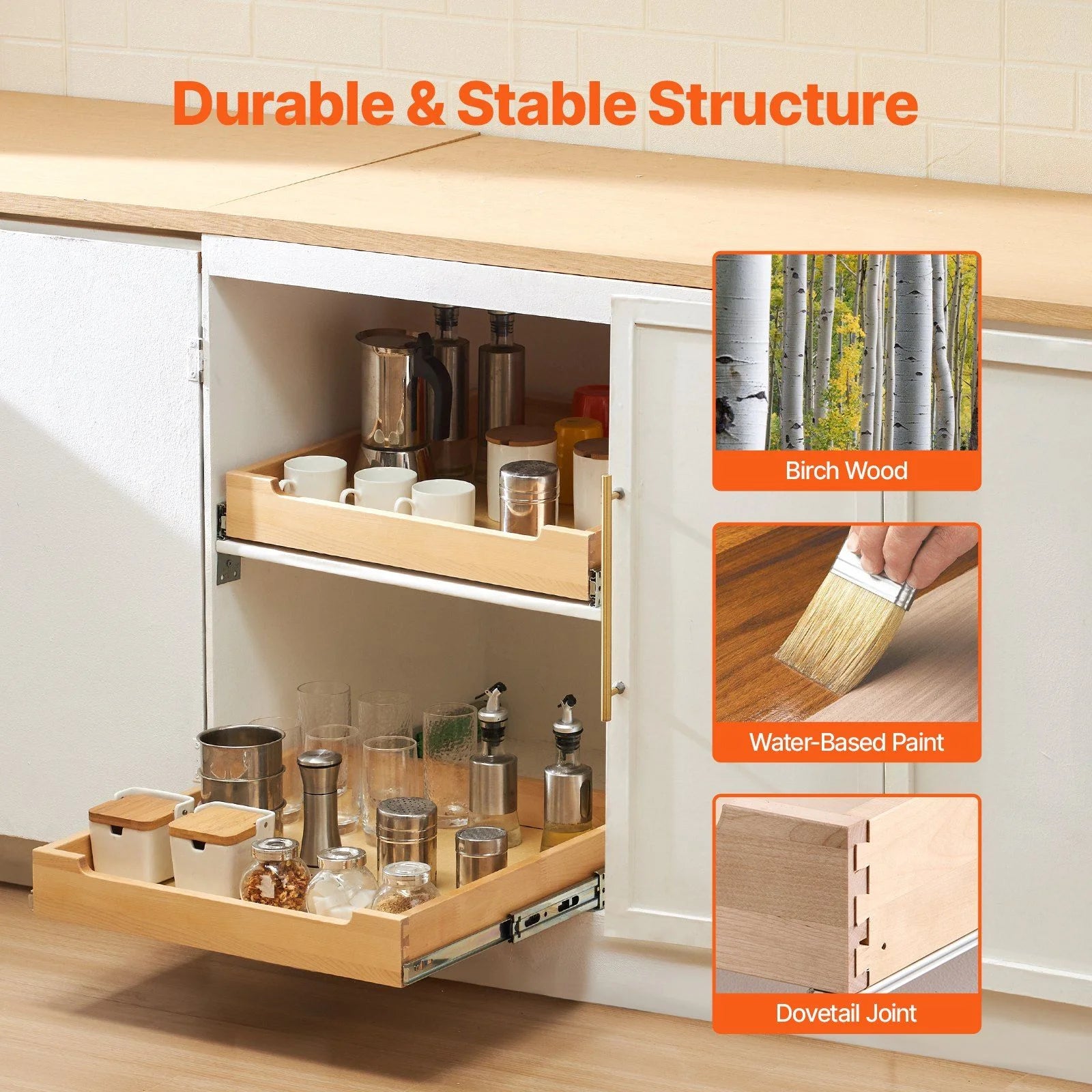 Soft Close Pull Out Cabinet Organizer, 20-Inch Wood Drawer B488