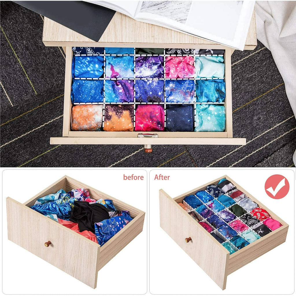 Drawer Dividers Organizer Set for Underwear Socks Makeup, Flexible Partition Tray for Dresser Cabinet Closet, White T240