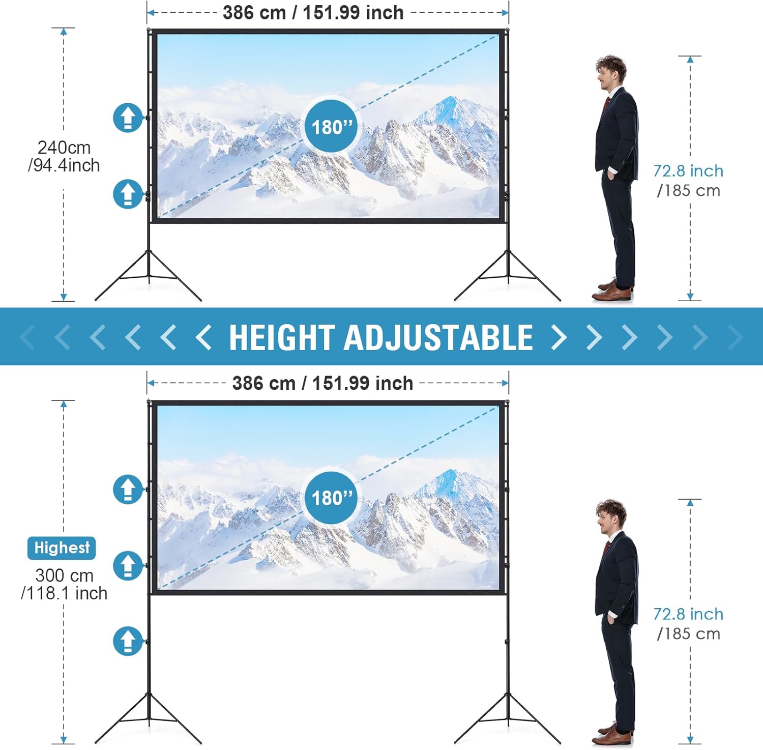 Projector Screen and Stand 180 Inch, Outdoor Portable Pull Down, 16:9 4K HD for Home Theater Camping P63636